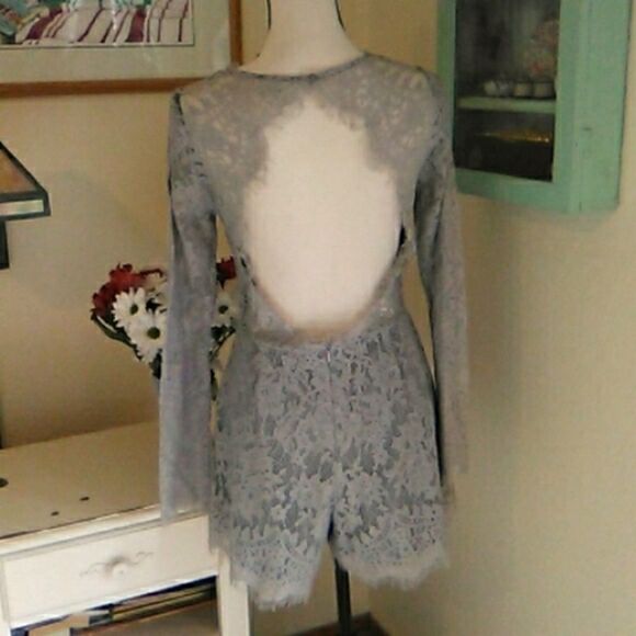 PPLA Clothing Gray Lace Romper - Picture 7 of 14